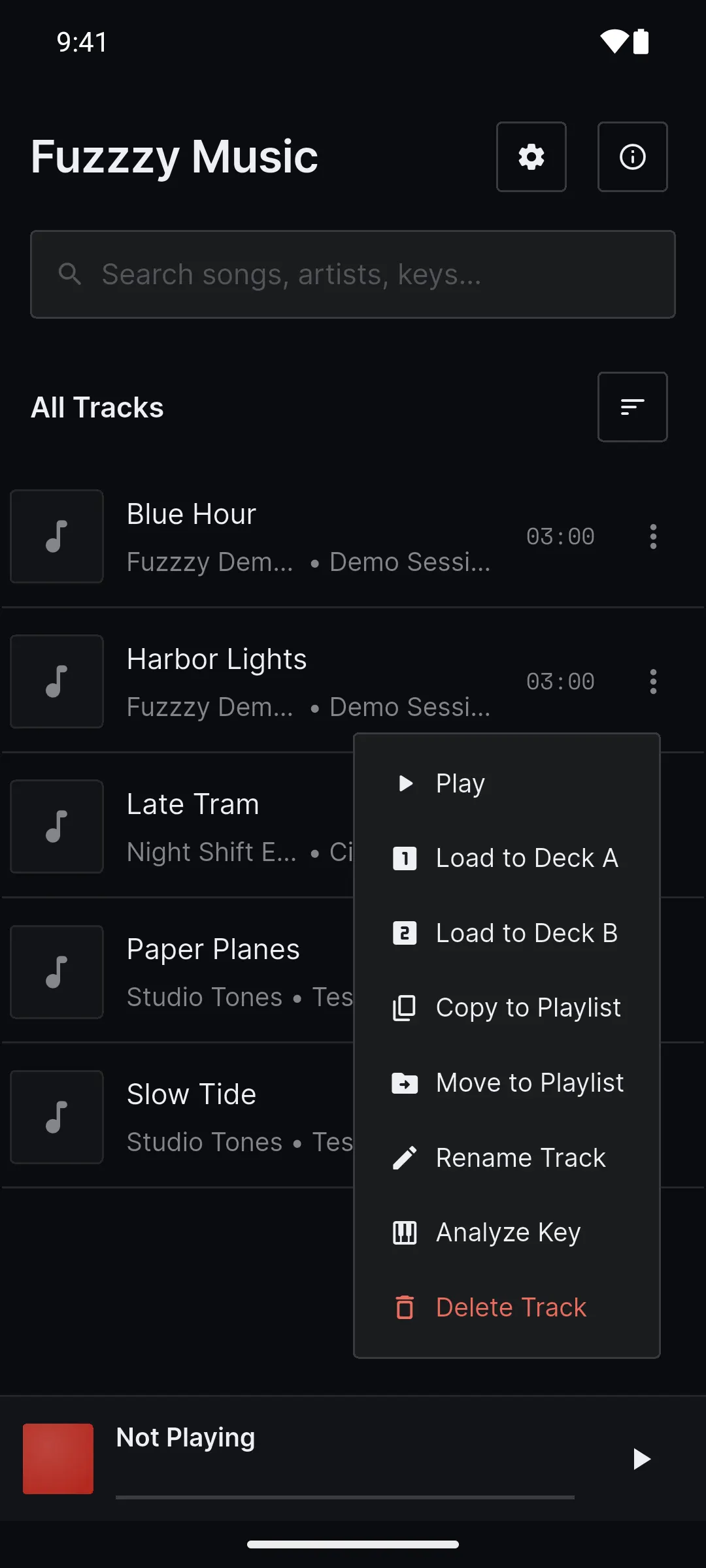 The library again, with the menu open on Harbor Lights to load it onto Deck B.